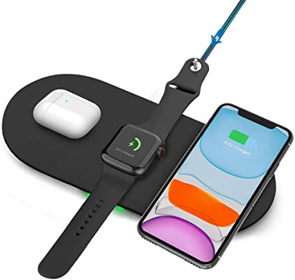 JoyGeek Wireless Charging Pad, 3 in 1 Wireless Charger Dock Station Charging Mat for AirPods 2/Pro, for Apple Watch Series 5/4/3/2, for iPhone 11/11 Pro/11 Pro Max/X/Xr/Xs/8 Plus Qi Phones