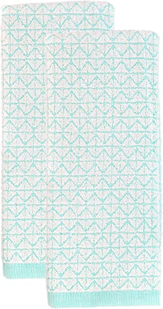 Cuisinart 100% Cotton Diamond Frosted Kitchen Hand Towels, 2pk - Soft and Absorbent Kitchen Towels Perfect for Drying Dishes and Hands - Machine Washable Kitchen Towel Set, 16 x 28 - Mint