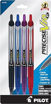 PILOT Precise V10 Retractable Rolling Ball with Liquid Ink, 1.0mm Bold Point, Assorted Colors, 4-pk