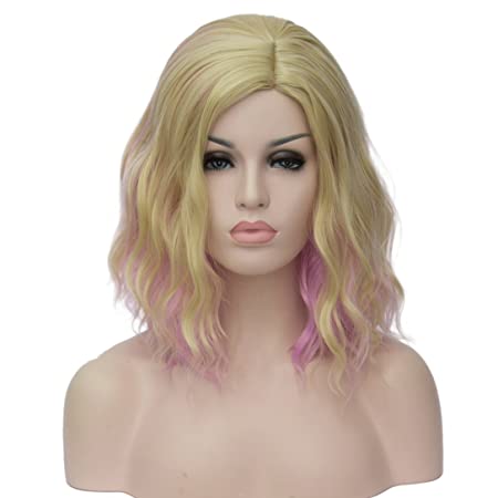 Mildiso Wig Short Bob Wavy Curly Women Wigs Gold Hair Cosplay Halloween Wigs with Wig Cap M004GD