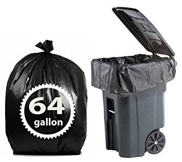 Toter 64 Gallon Trash Bags By Primode - 50 Count Heavy Duty Black Garbage Bags For Indoor Or Outdoor Use 50x54 MADE IN THE USA