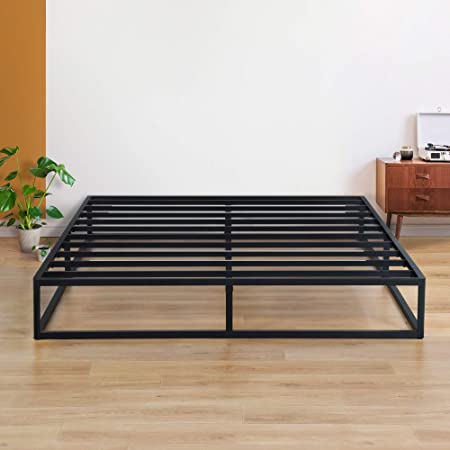 Olee Sleep 9 Inch Modern Metal Platform Bed Frame / Steel Slats / Mattress Foundation / Wood Slat Support / No Box Spring Needed, Queen