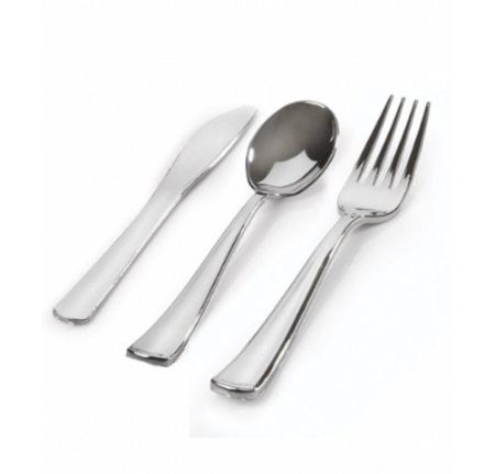 Stock Your Home 100 Sets Plastic Silverware Looks Like Silver Cutlery Combo of 300 Pieces Includes 100 Forks 100 Knives 100 Spoons