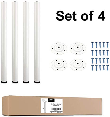 QLLY 28 inch Adjustable Tall Metal Desk Legs, Office Table Furniture Leg Set, Set of 4 (White)
