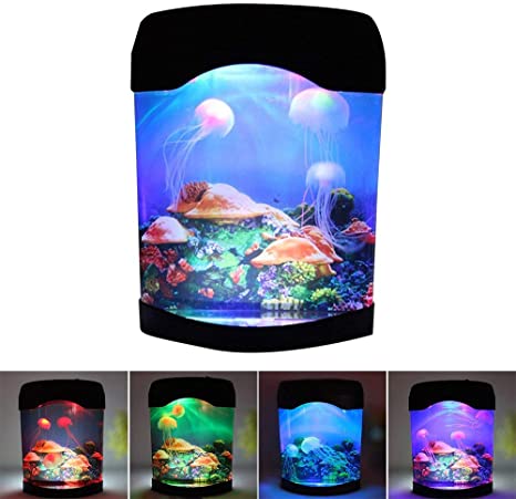 LED Jellyfish Lava Lamp, USB Jellyfish Lamp Electric Aquarium Tank Mood Night Light with Color-Changing for Home Bedroom Background Decoration (Black)