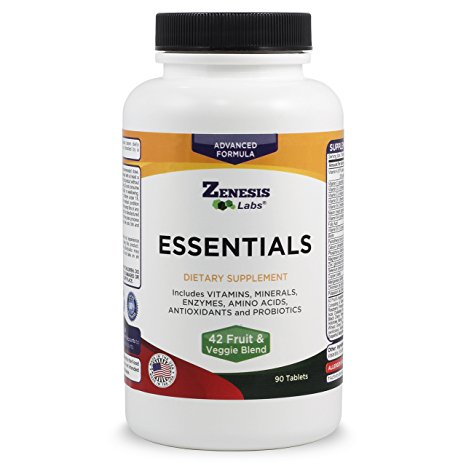 ESSENTIALS - a Natural and Nutrient Rich Multi-Vitamin - w/ Minerals, Enzymes, Amino Acids, Antioxidants and Probiotics - 90ct at INTRODUCTORY PRICE by Zenesis Labs