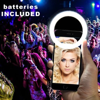 Luvami Selfie Light Ring 32 LED - Batteries Included - Clips on All Smartphones: iPhone 6 plus, 6s, 6, 5s, 5, 4s, 4; Samsung Galaxy S6 Edge, S6, S5, S4, S3 and Note 5, 4, 3, Sony, Motorola - Black