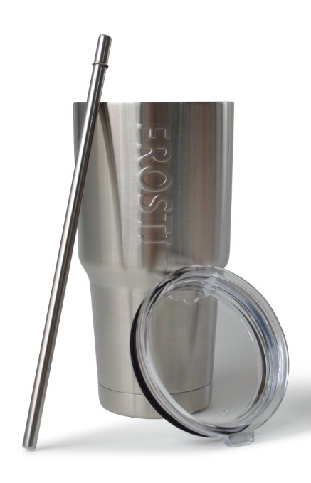 Frosti 30oz Seamless Vacuum Insulated Stainless Steel Tumbler with Lid & Straw Bundle
