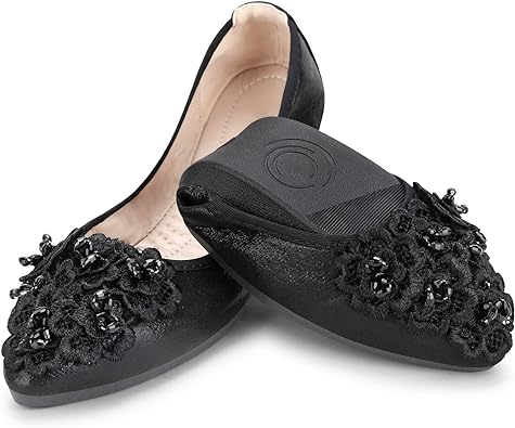 KUNWFNIX Women Ballet Flats Rhinestone Wedding Ballerina Shoes Foldable Sparkly Comfort Slip on Flat Shoes