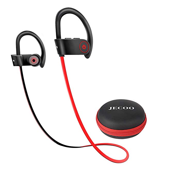 Bluetooth Headphones, Jecoo IPX7 Waterproof Wireless Sport Earphones HD Stereo Sound Sweatproof in-Ear Earbuds with Mic Noise Cancelling Headsets for Gym Running Workout 8 Hours Playtime