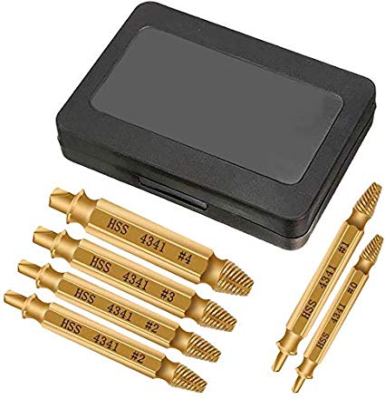 VASLON 6 Pieces Screw Extractor, [Upgraded Version][6 Pieces] Stripped Screw Remover, Damaged Screw Bolt Extractor Set, Speed Out Drill Bits Guide Set for Broken or Damaged Screws Made from H.S.S. 4341#, Gold