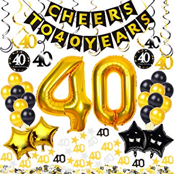 40th Birthday Decorations Kit 54 Pieces – CHEERS TO 40 YEARS Banner, 40-Inch 40 balloons, Sparkling Hanging Swirls, 40 Confetti for Table Decorations, BIRTHDAY PLAN CHECKLIST
