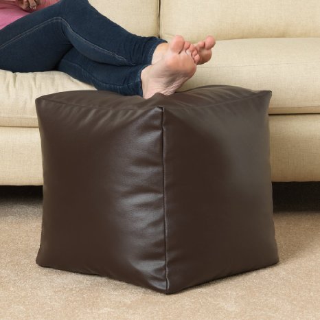 CUBE Bean Bag Faux Leather BROWN - Beanbag Footstool by Bean Bag Bazaar