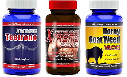 Xtreme Testrone Male Enhancement Testosterone Booster & Xtreme 2000 Nitric Oxide Booster L Arginine Improve Strength Muscle Growth & Horny Goat Weed 1600 Natural Libido Boost For Men and Women