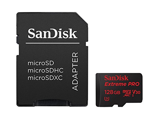 SanDisk Extreme PRO 128 GB microSDXC Memory Card   SD Adapter up to 95 MB/s, Class 10, U3, V30 SDSQXXG-128G-GN6MA