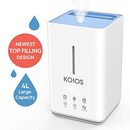 KOIOS Humidifiers for Bedroom - [Upgraded] 4L Advanced Easy-Clean Top-Filling Design, Ultrasonic Cool Mist Humidifier with Intelligent Constant Humidity & Timer Function, 3 Mist Modes, 3-Year Warranty