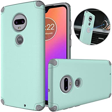 Dretal Motorola Moto G7 Case, Moto G7 Plus Case, Shock-Absorption Armor Anti-Slip Texture Protective Case Cover with Embedded Metal Plate for Magnetic Car Mounts (Light Green)