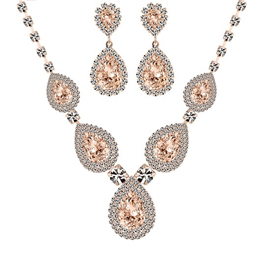 Miraculous Garden Crystal Rhinestone Necklace Earrings Jewelry Sets for Wedding
