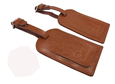 AVIMA BEST Premium Leather Luggage Tags 2pcs Set With Address Id Label