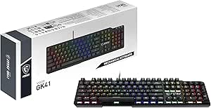 MSI Vigor GK41 - Tastiera da gioco meccanica FR – Switch Kailh Red (lineari), tasti ergonomici, base antiscivolo, 6 LED di colore fisso/10 zone di illuminazione, Mystic Light, USB 2.0, full-size