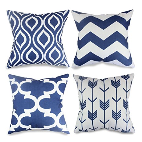 popeven 4 Packs Navy Blue Throw Pillows Home Decor Design Pillow Covers for Living Room Square Cushion Covers 18 Inch