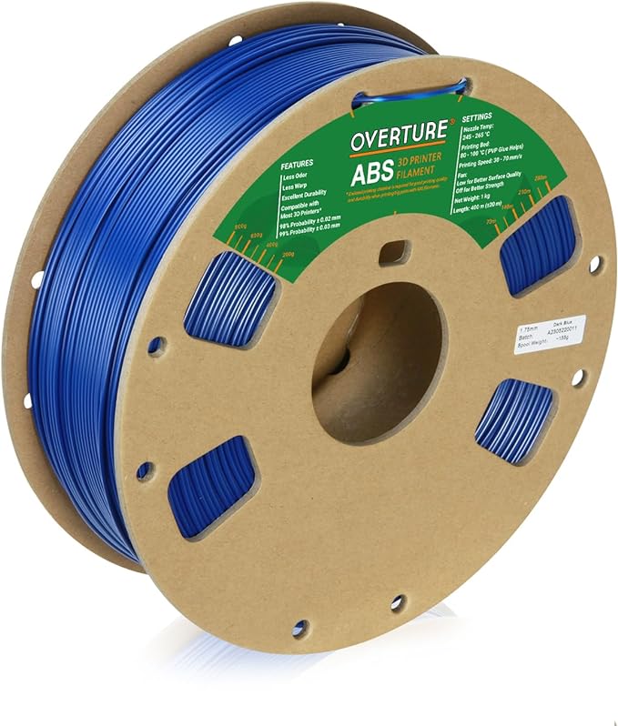 OVERTURE ABS Filament 1.75mm, ABS 1kg Spool (2.2lbs),3D Printer Filament,Dimensional Accuracy  /- 0.03 mm, Fit Most FDM Printer (Dark Blue)