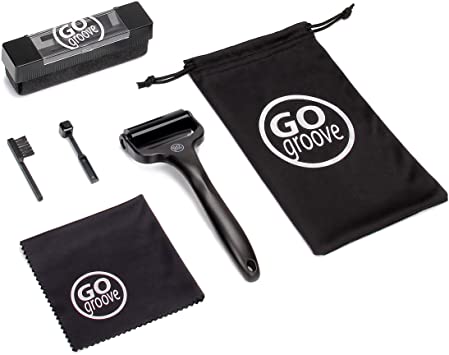GOgroove 6-in-1 Vinyl Record Cleaner Kit - Deep Cleaning Velvet Brush for Record Player, Silicone Roller, Stylus Brush Cleaner, Repair Whisk, Microfiber Cleaning Cloth and Drawstring Travel Pouch