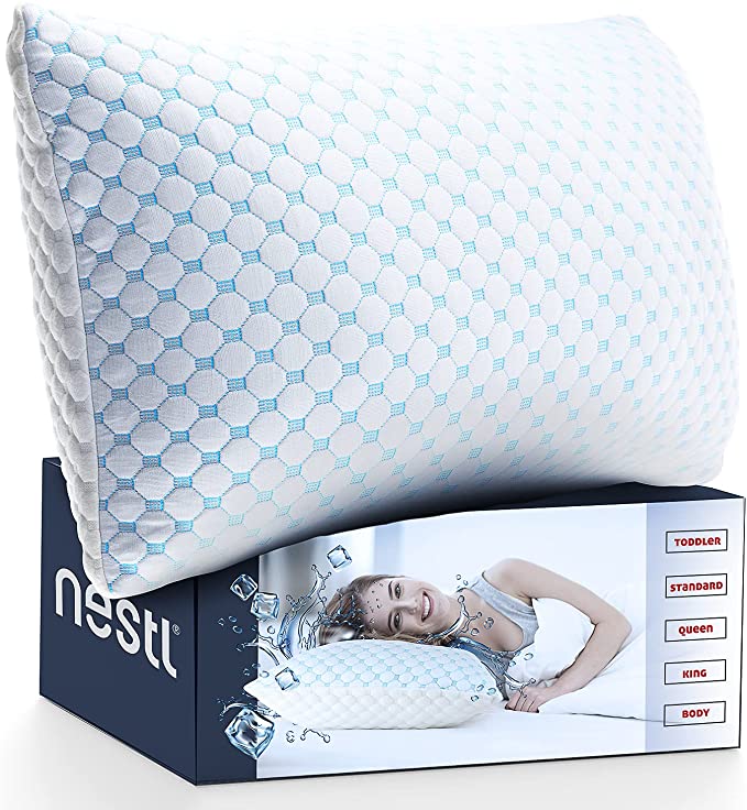 Nestl Coolest Pillow Heat and Moisture Reducing Ice Silk and Gel Infused Memory Foam Pillow. Adjustable, Washable, Breathable - Queen - 18” X 26” - 1 Pack