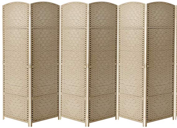 Sorbus Room Divider Privacy Screen, 6 ft. Tall Extra Wide Foldable Panel Partition Wall Divider, Double Hinged Room Dividers and Folding Privacy Screens, Diamond Double-Weaved (6 Panel, Beige)