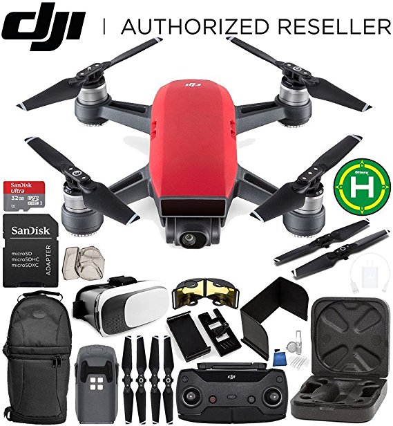 DJI Spark Portable Mini Drone Quadcopter (Lava Red)   DJI Spark Remote Controller EVERYTHING YOU NEED Starter Bundle