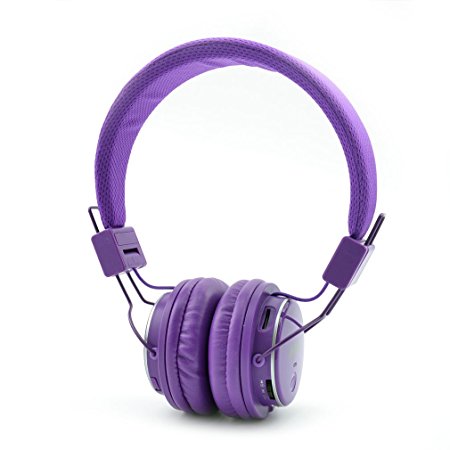 GranVela® Q8 Lightweight Foldable Wireless Bluetooth On-Ear Headphones with Microphone, Micro SD Card Player, FM Radio and 3.5mm Detachable Cable Stereo Headset - Purple