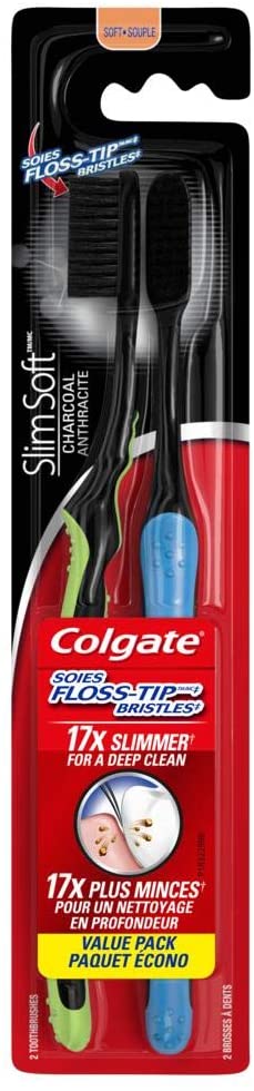 Colgate Slim Soft Toothbrush with Charcoal, 2 Count