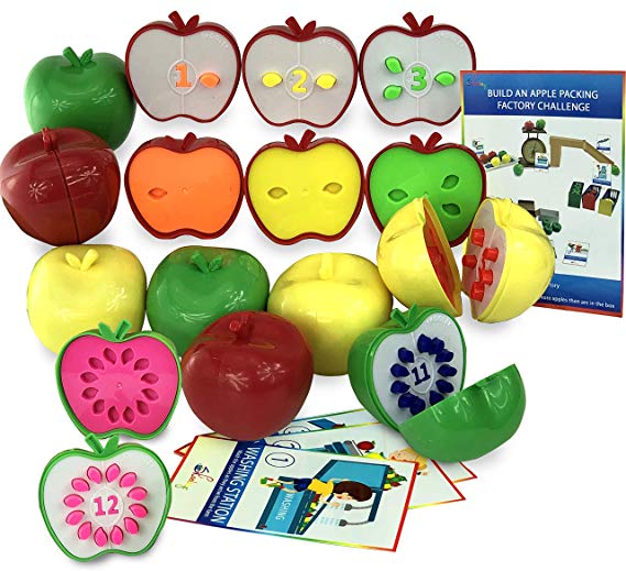 Skoolzy Counting Toddler Games - STEM Apple Factory Learning Toys for 3 Year olds to Ages 6 - Fine Motor Skills Color Sorting Montessori Toys for Toddlers Gifts- Educational Materials Activities