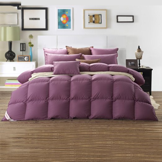 Snowman Bedding Queen Size Goose Down Comforter,Baffle Box Construction,55oz,Purple