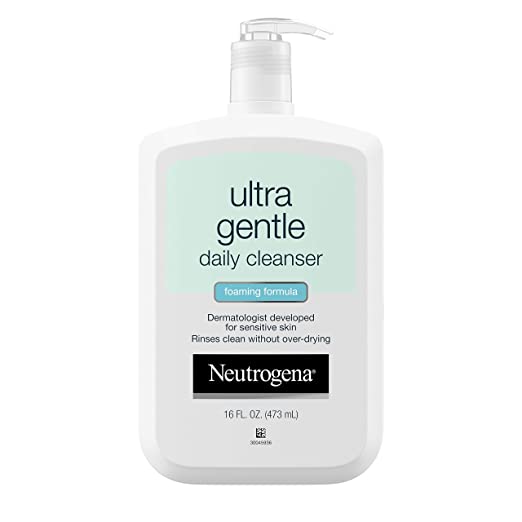 Neutrogena Ultra Gentle Daily Facial Cleanser for Sensitive Skin, Oil-Free, Soap-Free, Hypoallergenic & Non-Comedogenic Foaming Face Wash to Remove Dirt, Makeup & Impurities, 16 fl. oz