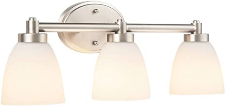 3-Light Bathroom Vanity Light Fixture Brushed Nickel | 22-in Bathroom Lighting Fixture W/Frosted Glass Shade
