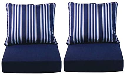 Comfort Classics Inc. Set of 2 Deep Seating Outdoor Dining Chair Cushion: Pillow: 24" W x 24" L x 5" T; Seat: 24" W x 24" L x 6" T in Spun Polyester Fabric Peacoat Stripe