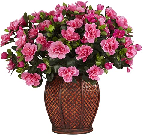 Nearly Natural 6653 Azalea with Vase Decorative Silk Plant Beauty,29" x 10.25" x 10.25"