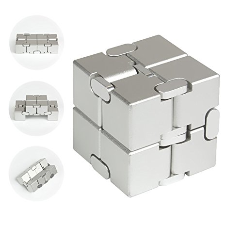 JZH Metal Aluminum Infinity Cube Fidget Toy, Decompression Toys Fidget Rubik's Cube. (Silver)