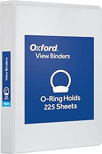 Oxford Ring Binders, 1" Round Ring Binders, View Binder, Covers on 3 Sides, XtraLife Hinge, Non-Stick, PVC-Free, White, 225 Sheet Capacity (1002512)