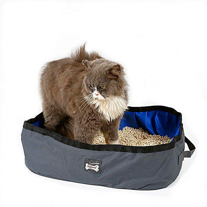 Petneces Foldable/Portable Cat Litter Box/Pan Waterproof Oxford Cloth Cat Box Carrier for Travel Outdoor Used