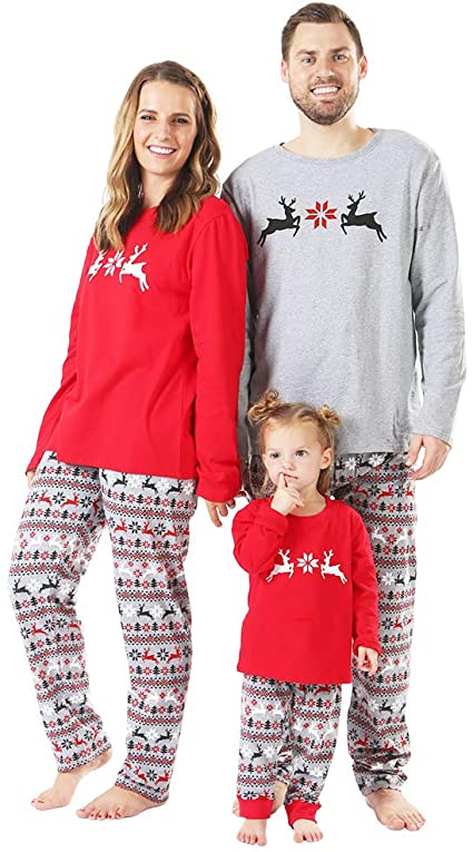 BOBORA Family Christmas Reindeer Pjs Matching Sets Baby Christmas Matching for Adults and Kids Holiday Xmas Sleepwear Set