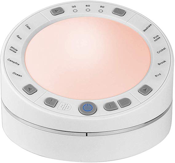 White Noise Machine, PUGO TOP Sound Relaxation Machine 10 Natural Sounds and Night Light, 3 Auto-Off Timer Voice Recording Function for Baby, Light Sleepers, Insomnia, Seniors, USB or Battery Powered