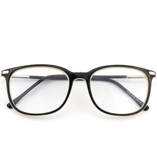 Happy Store CN79 High Fashion Metal Temple Horn Rimmed Clear Lens Eye Glasses,Black Beige