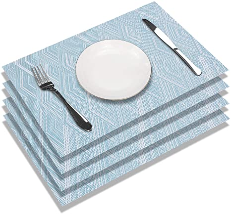 homing Placemats for Dining Table Set of 4 - Woven Vinyl Plastic Heat Resistant Kitchen Table Mats Washable, Easy to Clean PVC Place Mats, 18 x 12 in, Rhombus Blue