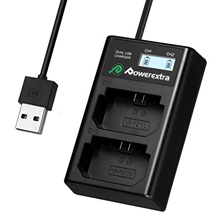 Powerextra Dual USB Charger With Smart LCD Display for Sony NP-FZ100 Battery and Sony A9, A7R III, A7 III Digital Camera