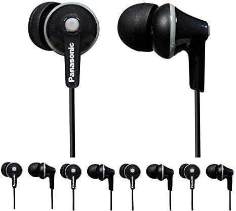 Panasonic RP-HJE125-K ErgoFit in-Ear Earbud Headphones (Black) - 5 Pack (5 Items)