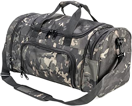 PANS Military Waterproof Duffel Bag Tactical Outdoor Gym Bag Army Carry On Bag with Shoes Compartment,Molle System,Shoulder Bag&Handbag for Sports Travel Camping Hunting(Black-multicam)