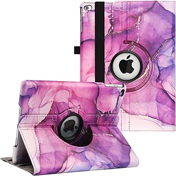 New iPad 9.7 2018 2017/ iPad Air 2/ iPad Air 1 Case - 360 Degree Rotating Stand Protective Cover Smart Case with Auto Sleep/Wake for Apple iPad 5th/6th Generation (Purple Marble)