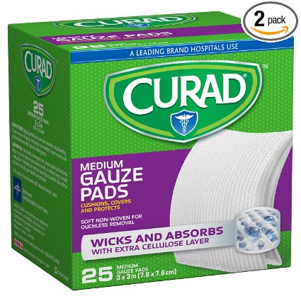 Curad Non-Woven Pro-Gauze, 3 Inches X 3 Inches 25 pads (Pack of 2)